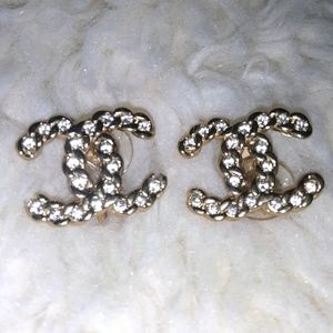 Chanel Earrings Rhinestone CC Logo Gold B19 P